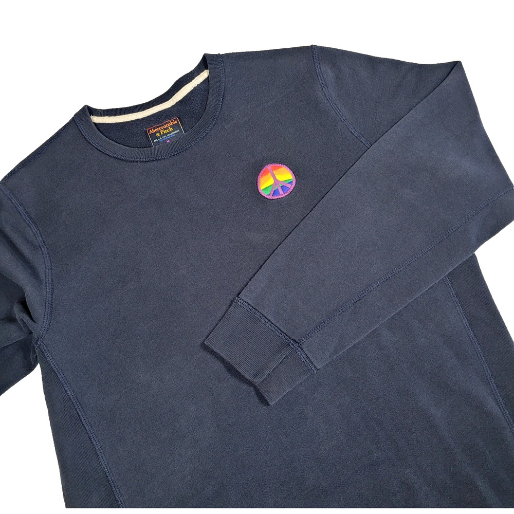 Abercrombie & Fitch Navy Crewneck Sweatshirt with Rainbow Peace Patch